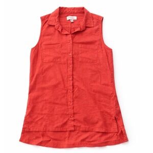 Philosophy‎ Coastal Linen Blend Sleeveless Button Down Women Red Shirt Small